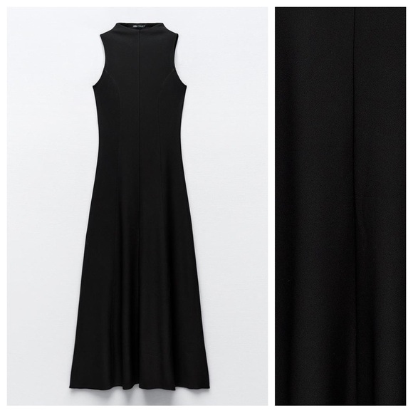 NWT. Zara Black Long Swing Skirt Sleeveless Dress. Size S. - Picture 6 of 11